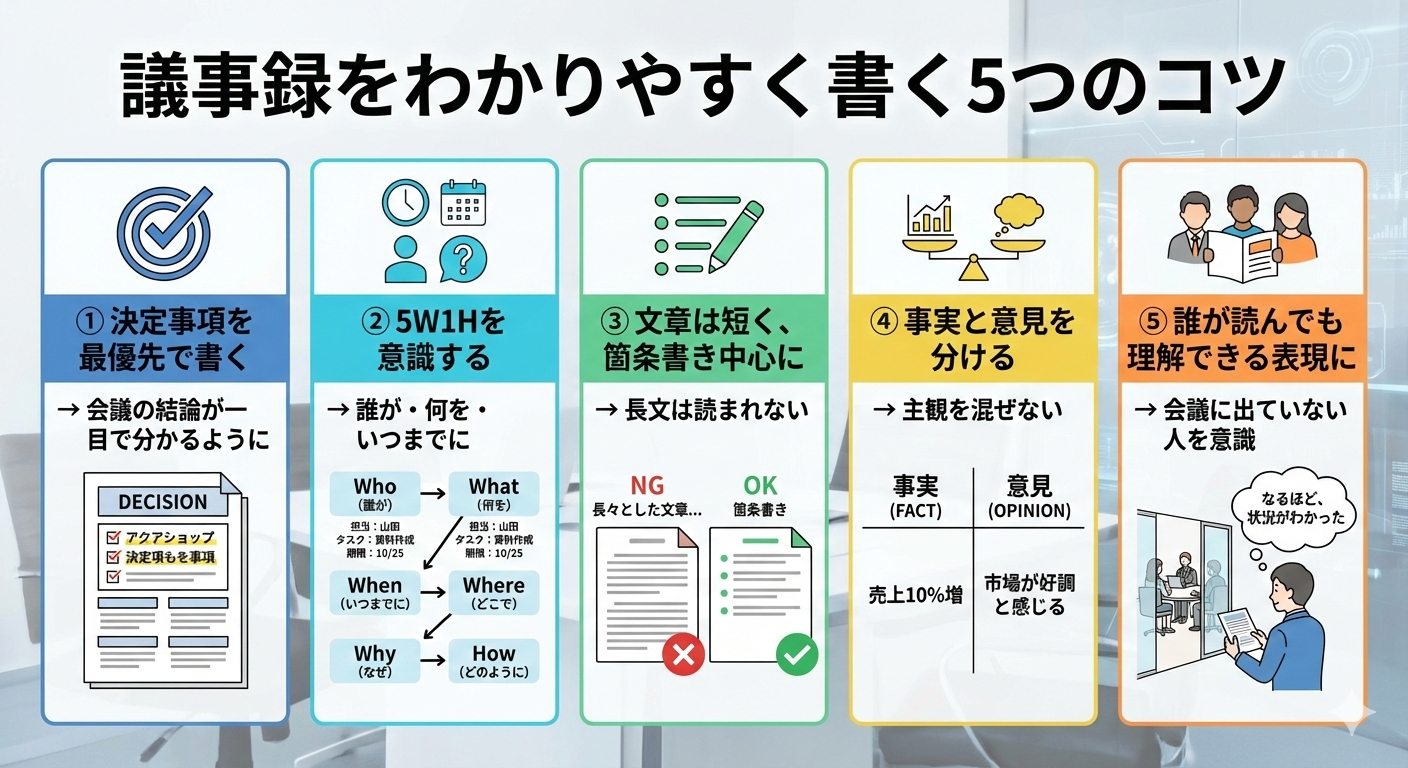 議事録をわかりやすく書く5つのコツ