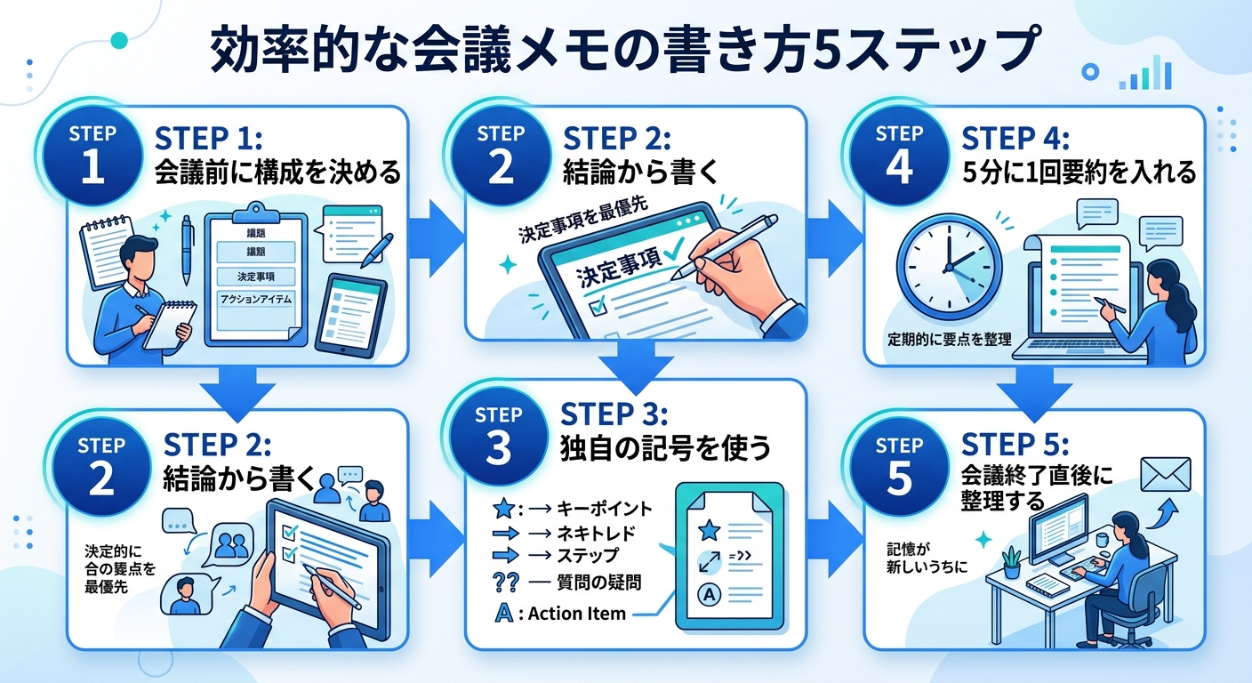 効率的な会議メモの書き方5ステップ｜会議メモ 効率化