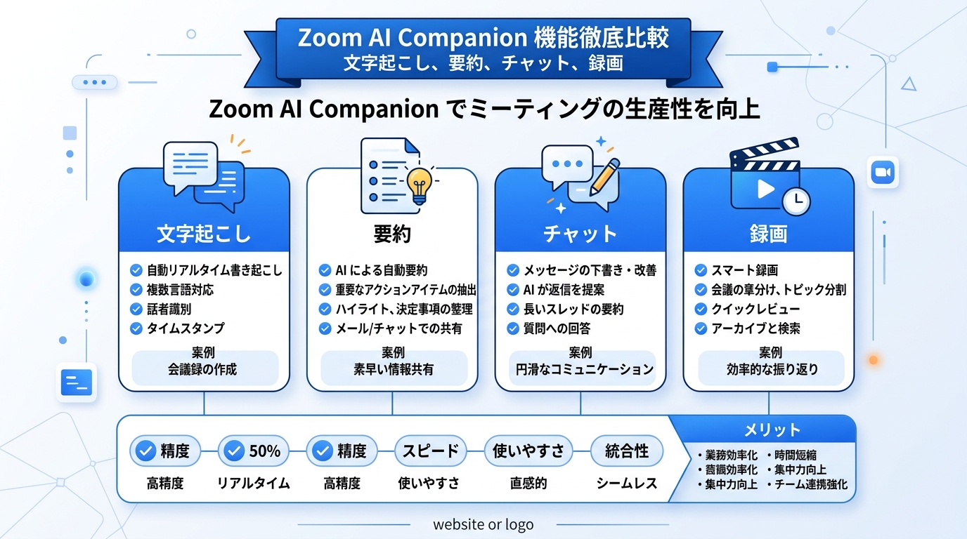 Zoom AI Companionの機能一覧｜文字起こし・要約・チャット・録画機能の使い方