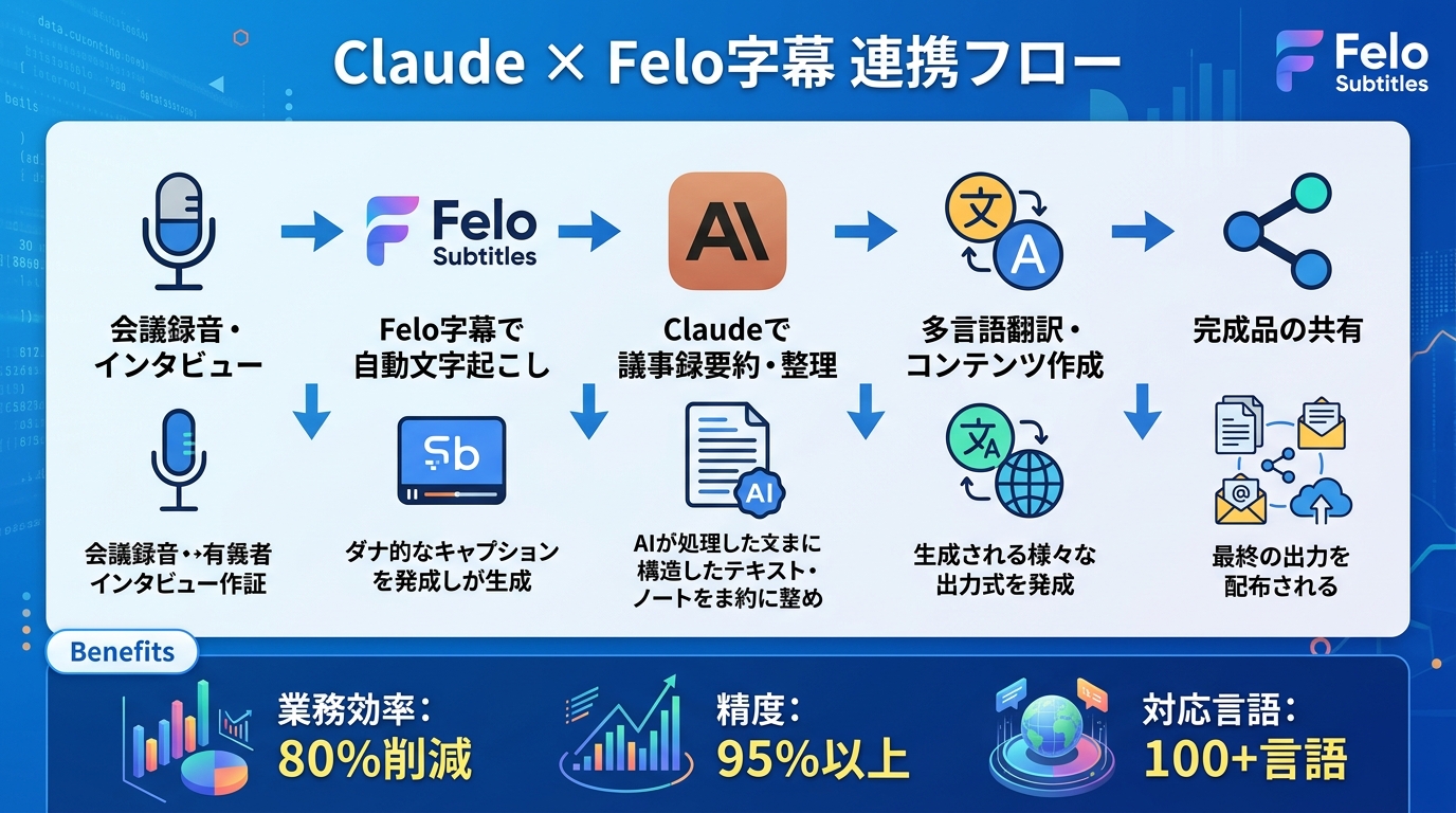 ClaudeとFelo字幕の連携イメージ|Claude Felo連携