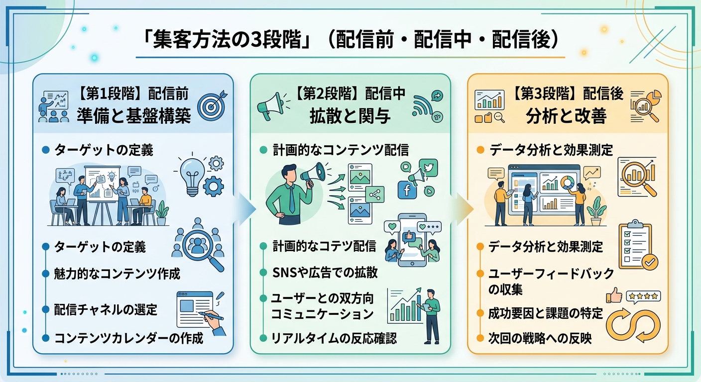 Twitter Spaces集客の3段階｜配信前・配信中・配信後