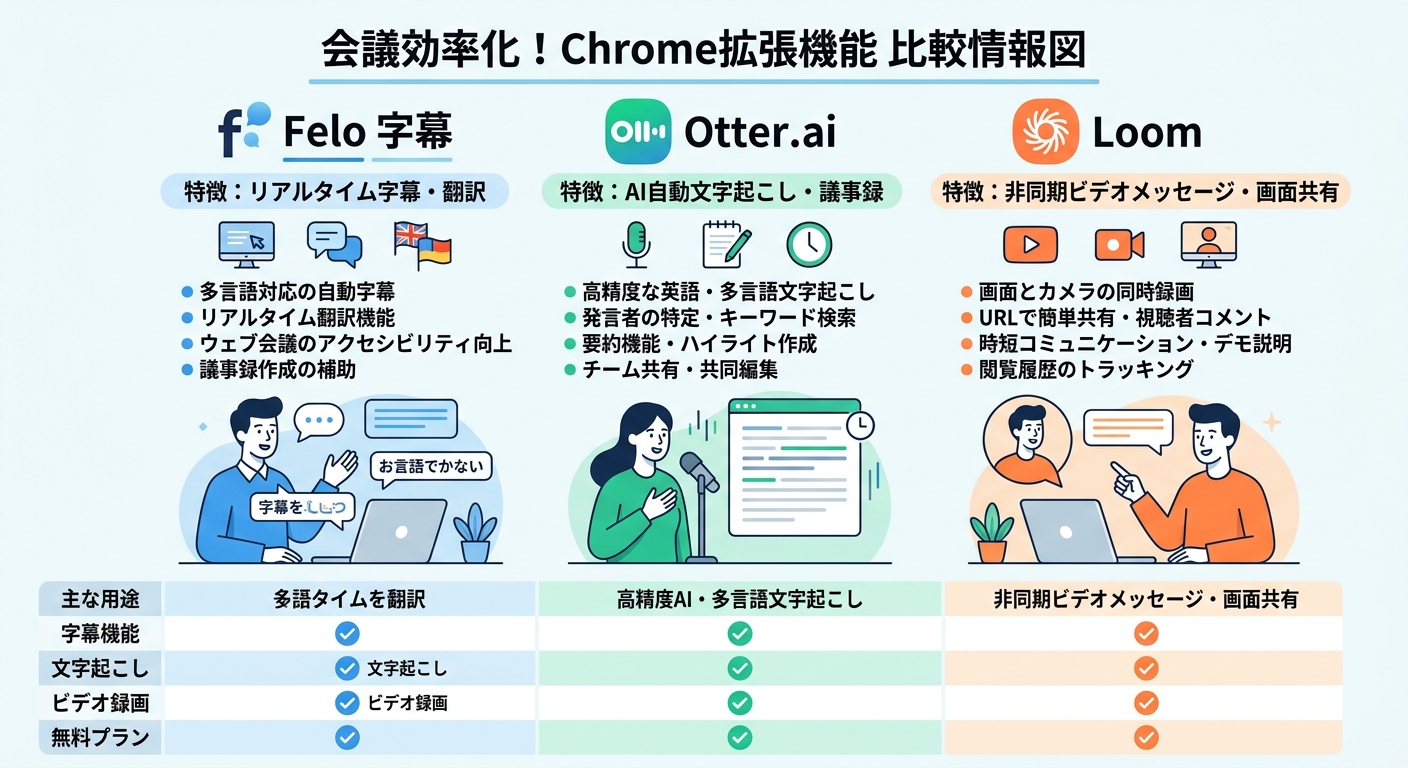 会議系Chrome拡張機能比較｜文字起こし・翻訳