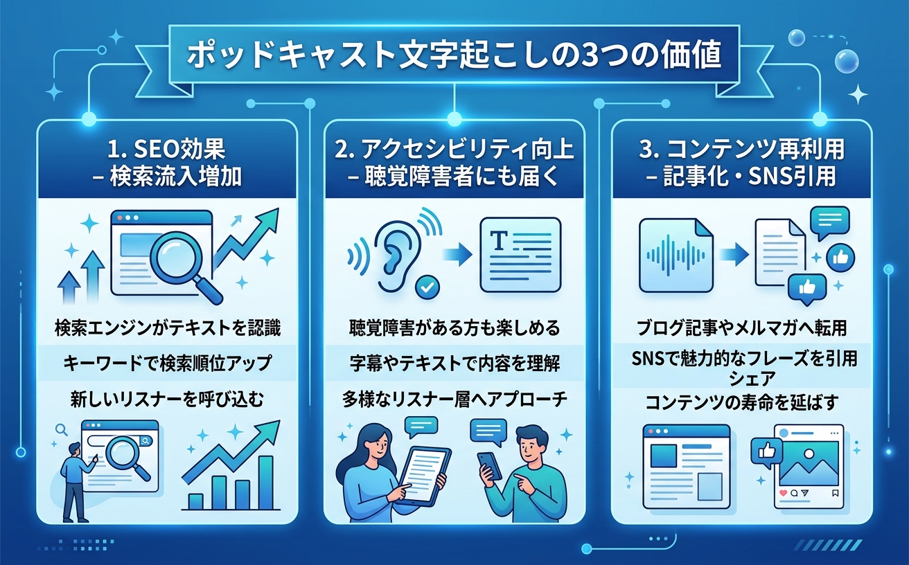 ポッドキャスト文字起こしの3つの価値｜コンテンツ活用