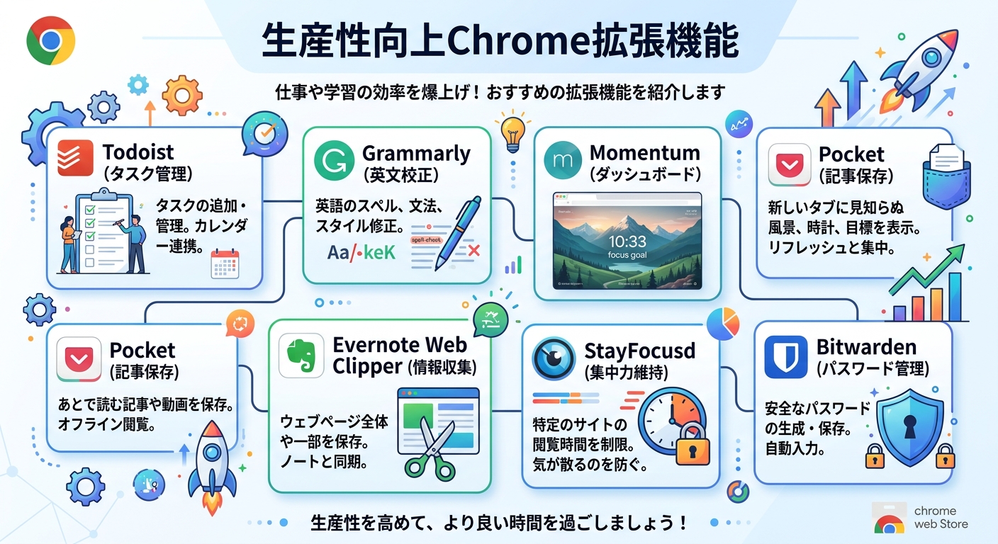 生産性向上Chrome拡張機能｜タスク管理・ライティング・新規タブ