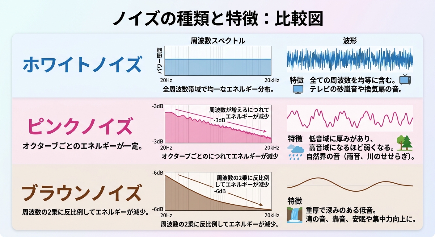ホワイトノイズの種類と特徴｜環境音比較