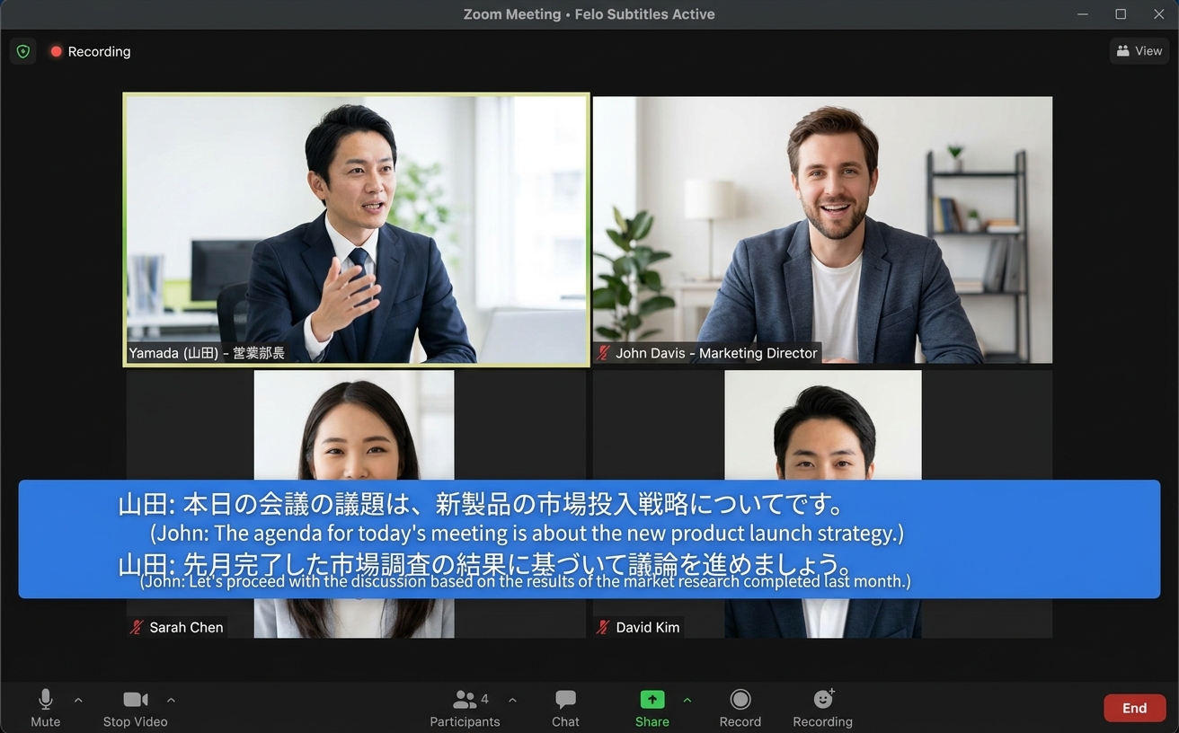 Felo字幕会議画面|LINEミーティング文字起こし
