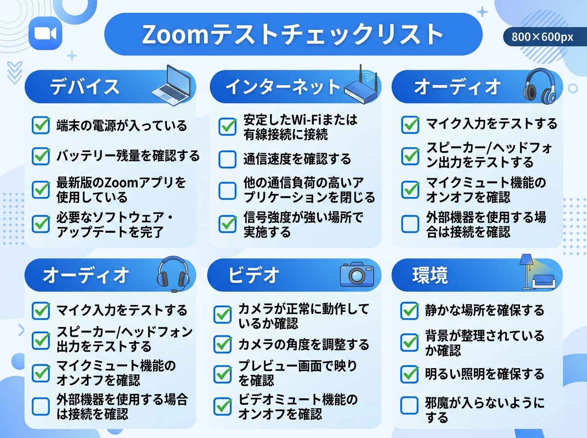 Zoomテストチェックリスト|zoom テスト項目