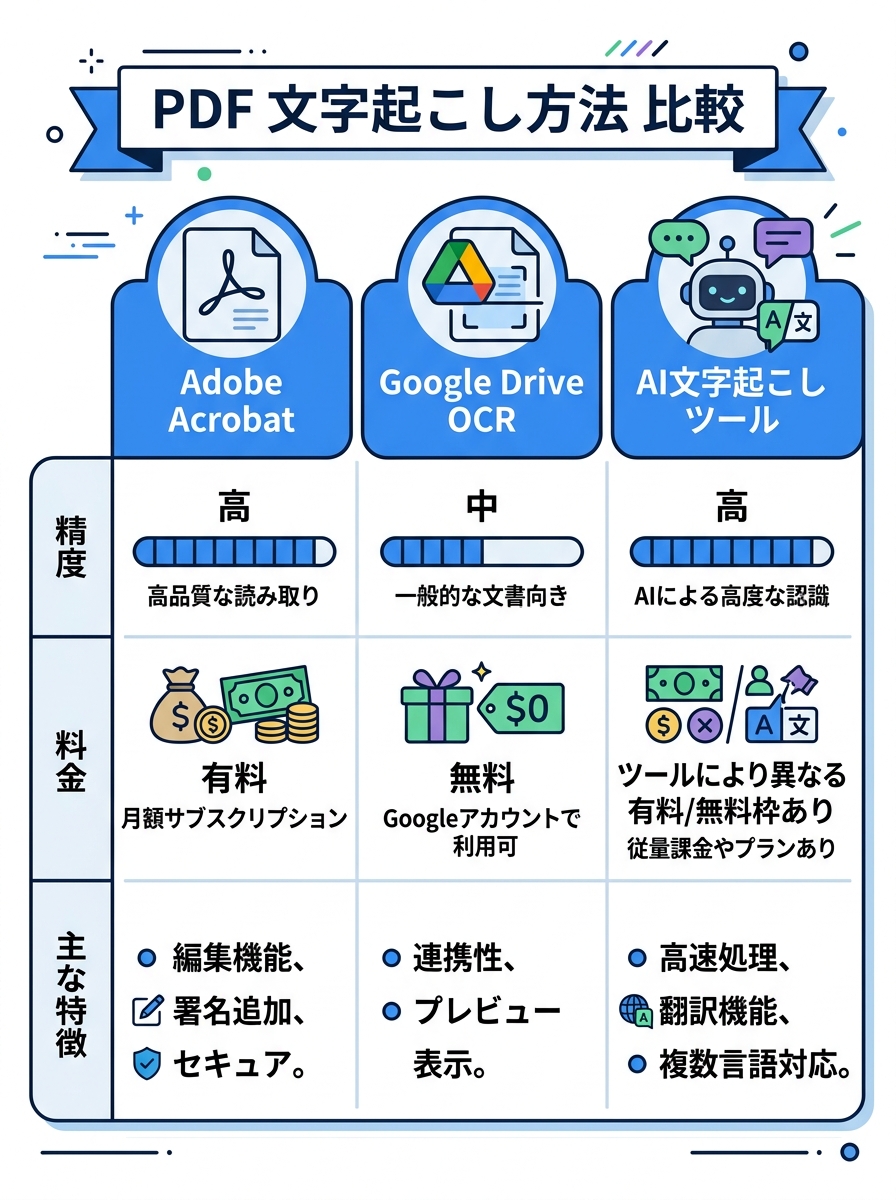 PDF文字起こし方法の比較｜無料ツールからAI活用まで