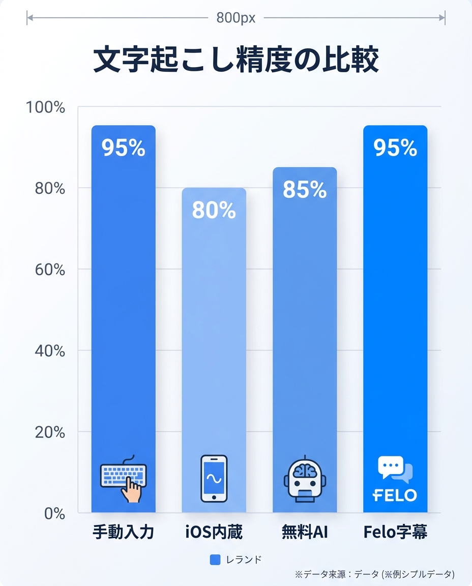 文字起こし精度比較グラフ｜iPhoneボイスメモ文字起こし精度