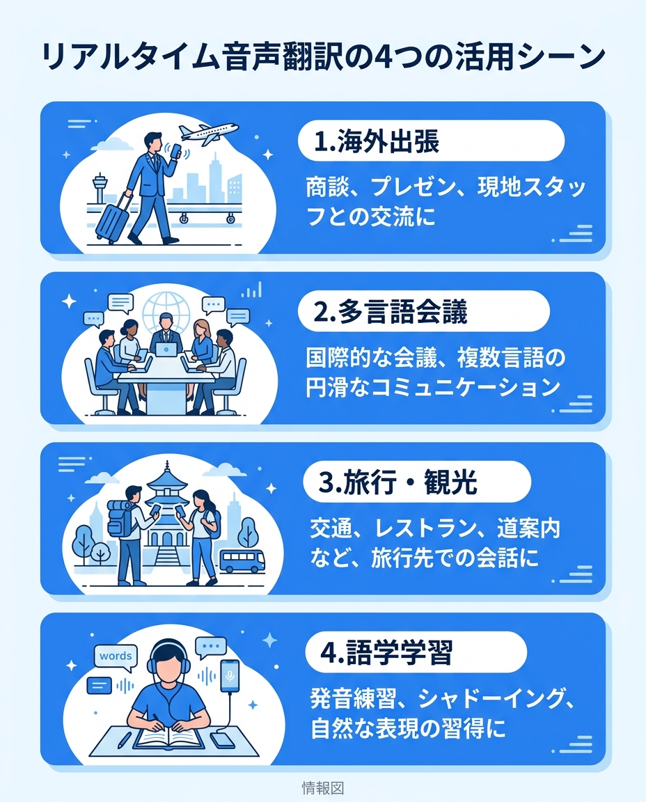 リアルタイム音声翻訳の活用シーン|iPhone音声翻訳活用