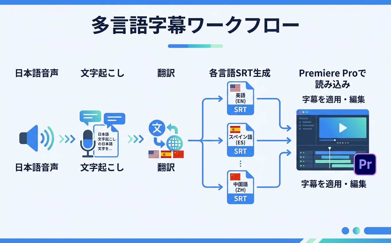 多言語字幕ワークフロー|プレミアプロ多言語字幕作成