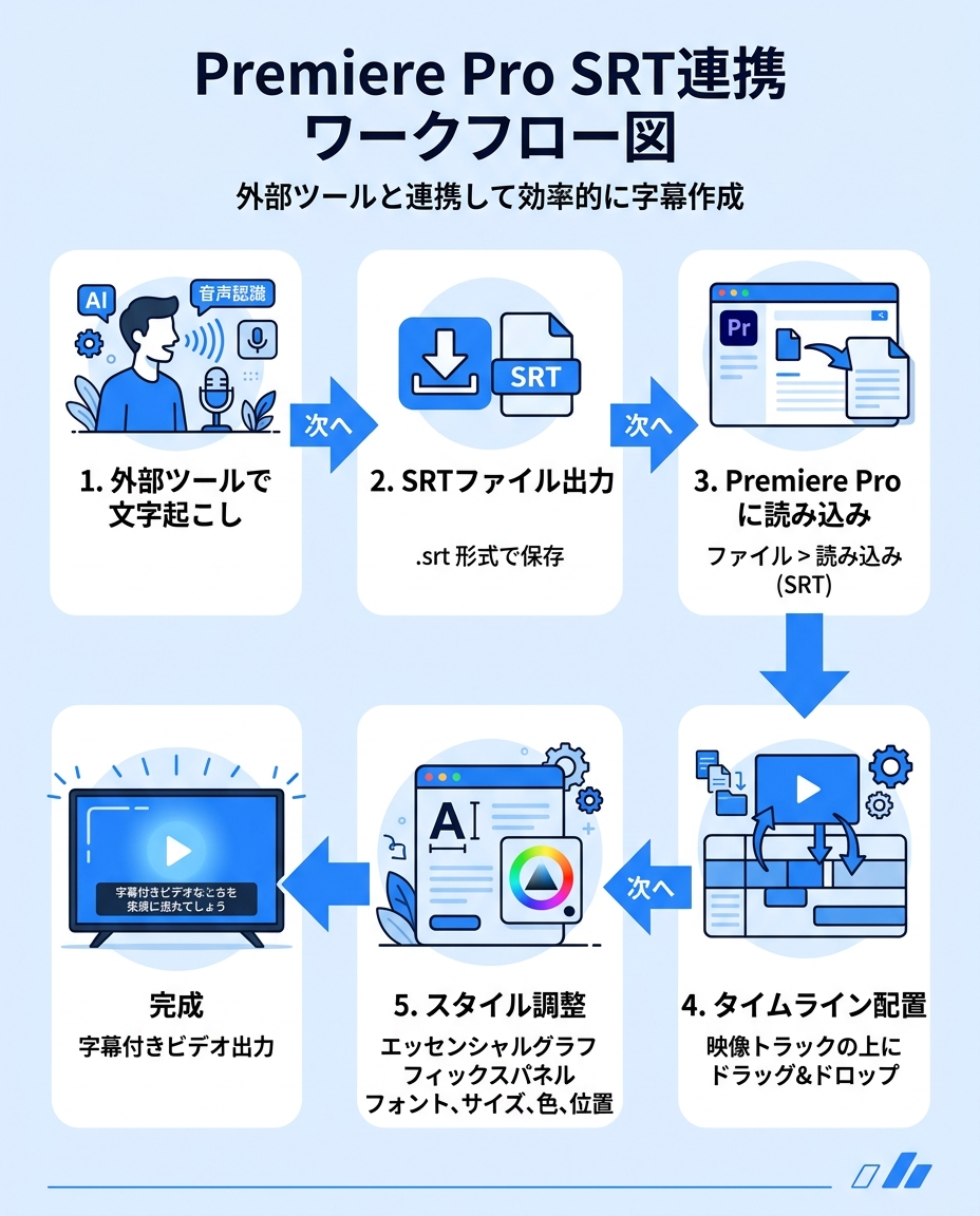 Premiere Pro SRT連携ワークフロー|プレミアプロ文字起こし