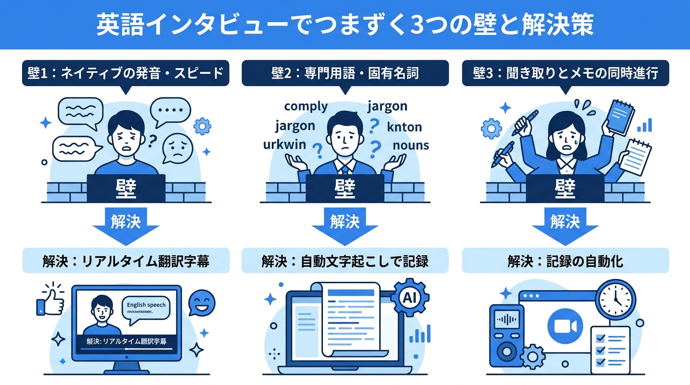 英語インタビューでつまずく3つの壁と解決策｜リアルタイム翻訳字幕