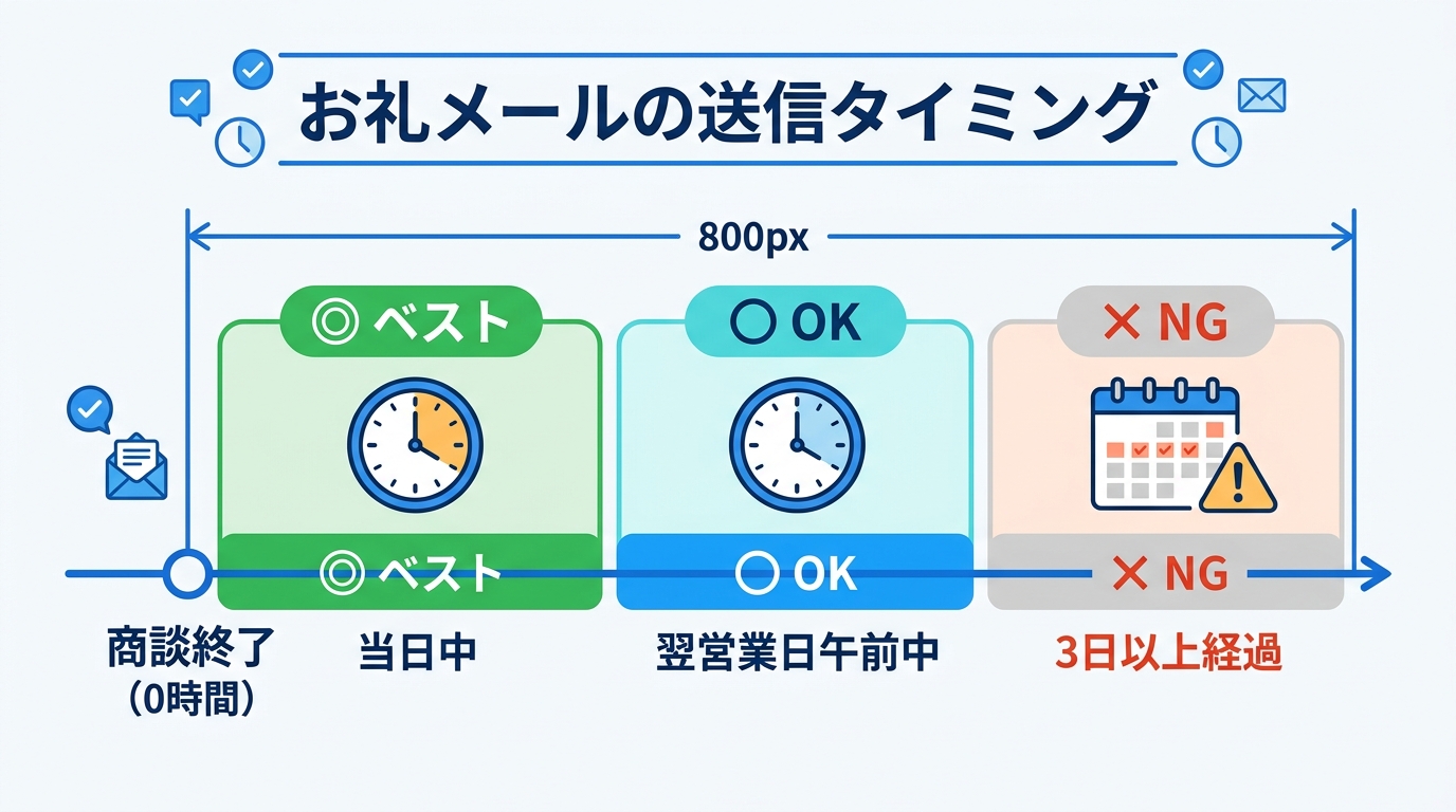 お礼メールの送信タイミング|商談後当日中がベストな理由