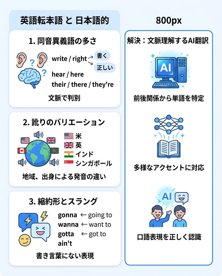 英語の文字起こしが日本語と違う3つのポイント|同音異義語・訛り・縮約形