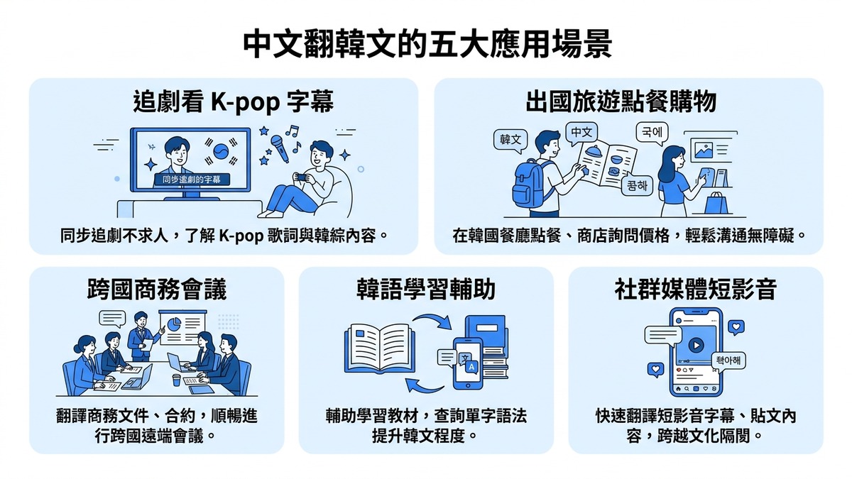 中文翻韓文五大應用場景——追劇K-pop、旅遊、商務、語言學習、社群媒體|韓文翻譯