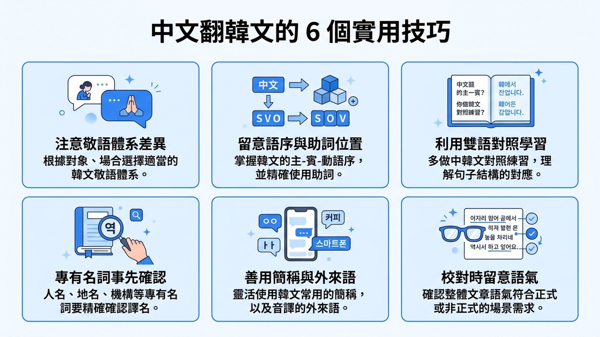 中文翻韓文6個實用技巧——敬語體系、語序差異、雙語學習、專有名詞確認|韓文翻譯app